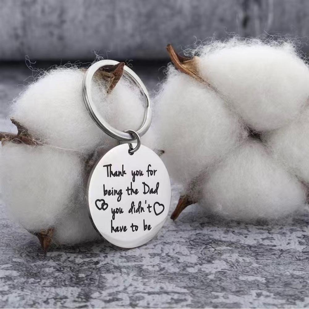 Father’s Day keychain step dad gift thank you silver circle new with tags
